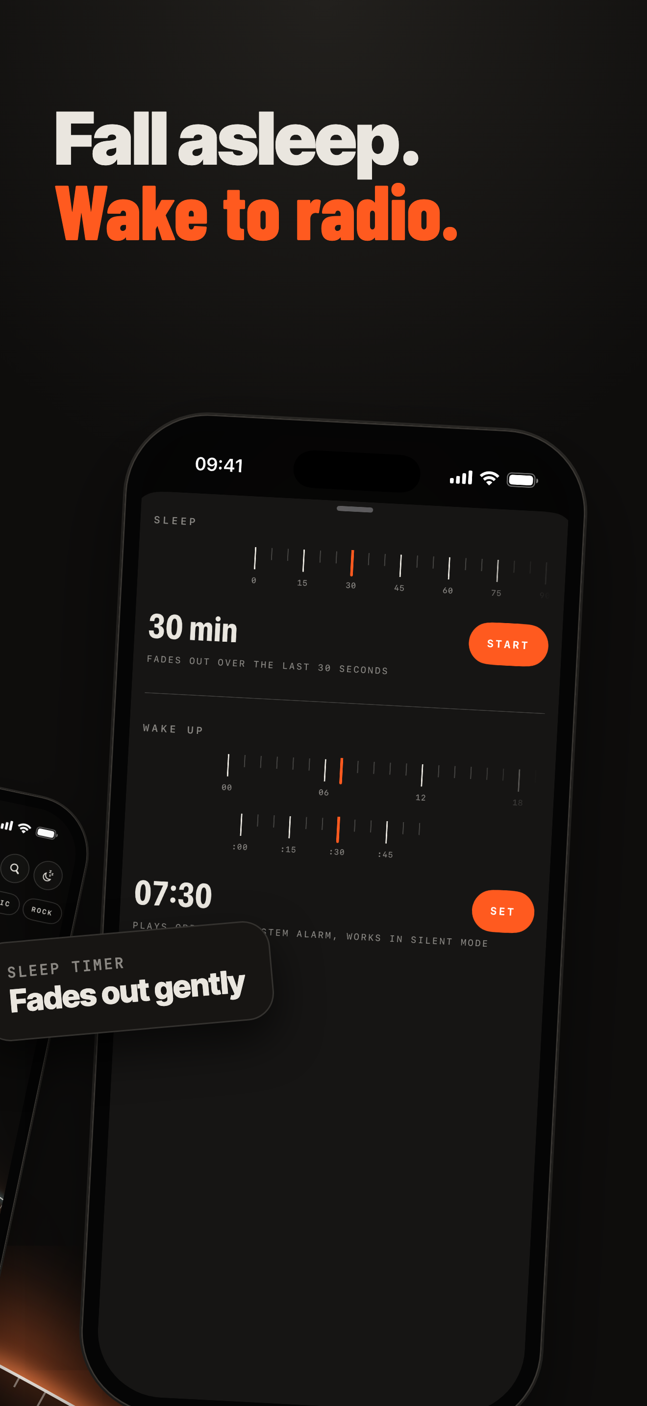 Fall asleep. Wake to radio.